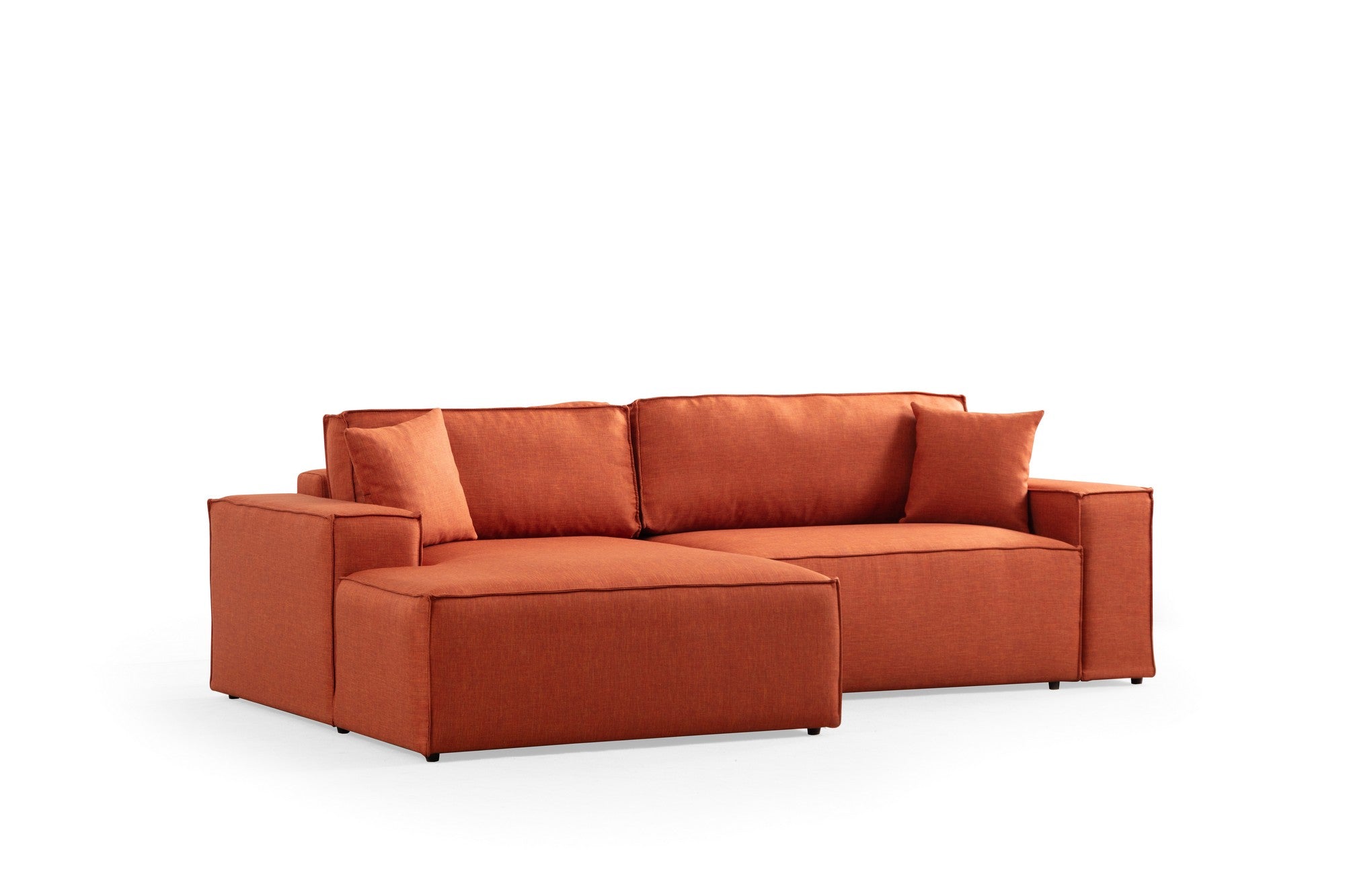 Verleihen Sie Ihrem Wohnraum mit dem Pırlo Corner Left Bettsofa in lebhaftem Orange von Atelier Del Sofa einen Hauch von Eleganz und Gemütlichkeit!