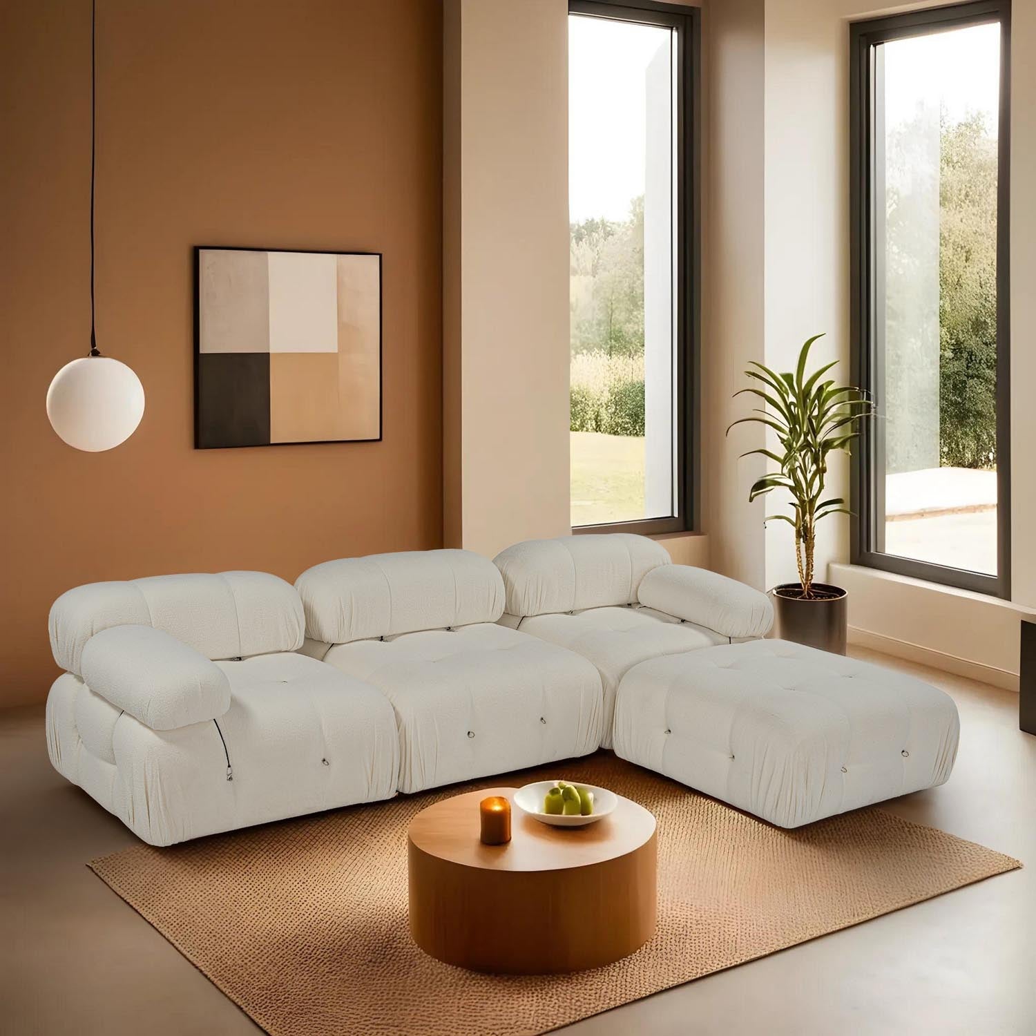 Erleben Sie das elegante Bubble Beige L1 Ecksofa in Weiß von Atelier Del Sofa – ein stilvolles Möbelstück, das Komfort und modernes Design vereint.