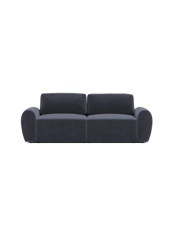 Petrolblaues 3-Sitzer Sofa Mono P von Hanah Home mit Buchenholzgestell, Kunststoffbeinen und weichem Schaumstoffpolster, Frontalansicht.
