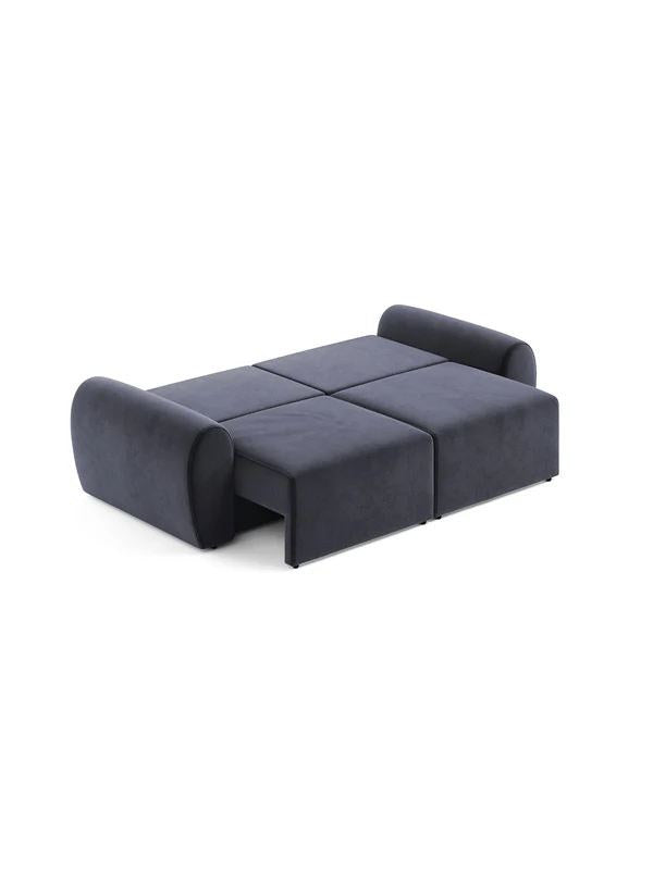 Petrolblaues 3-Sitzer Sofa Mono P von Hanah Home mit Buchenholzgestell, Kunststoffbeinen und weichem Schaumstoffpolster, Frontalansicht.