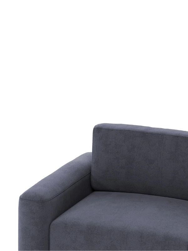 Petrolblaues Ecksofa Mono Lilly links von Hanah Home mit Gestell aus Buchenholz und Spanplatte, Kunststofffüsse, Sitzhöhe 45 cm.