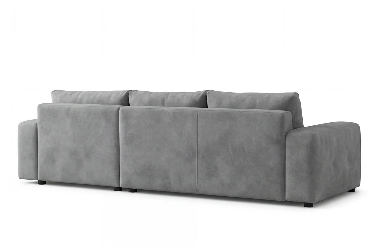 Graues Eck-Schlafsofa Magnum von Hanah Home aus Polyesterstoff mit Buchenholzgestell, rechts ausgerichtet, inklusive zwei Kissen.