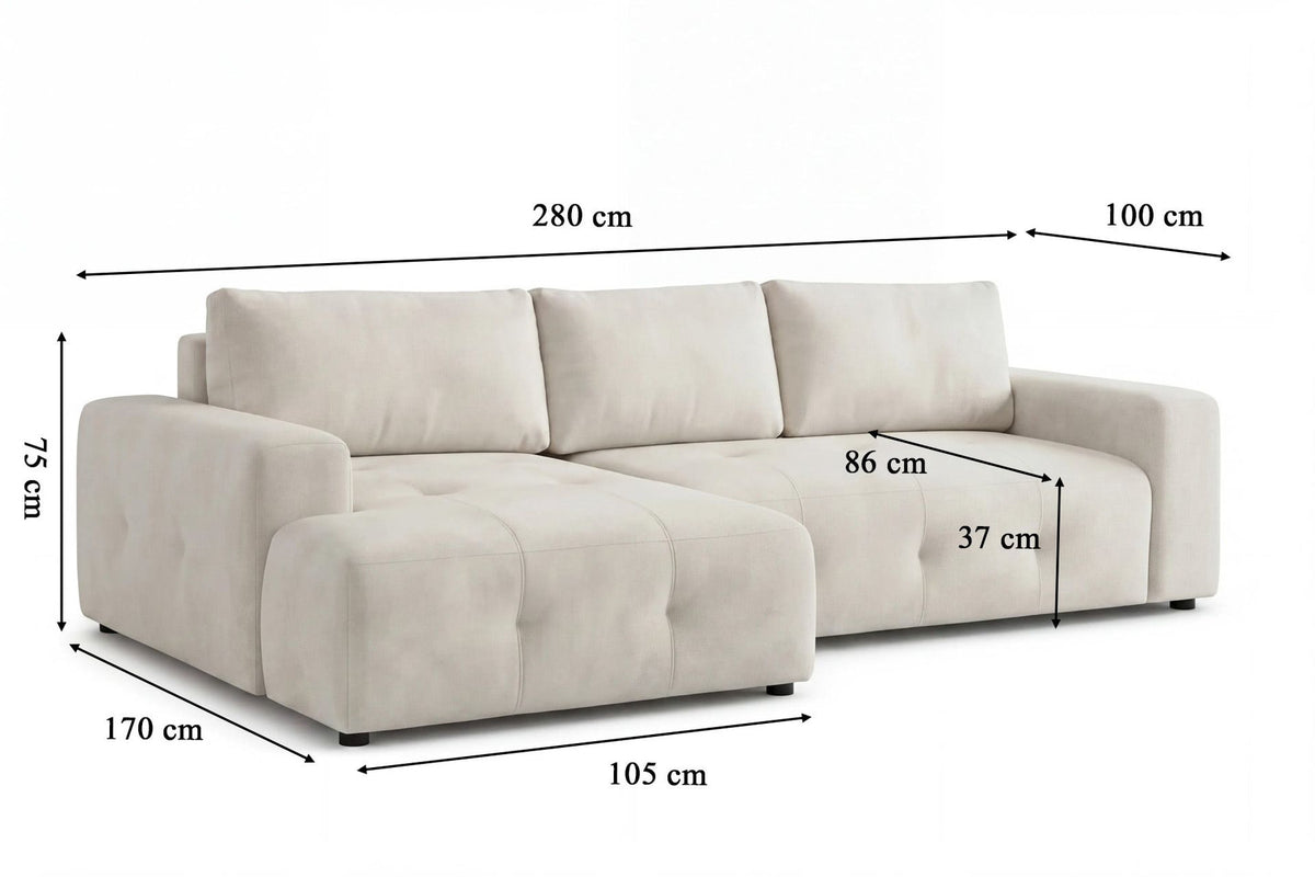 Ecru-farbenes Eck-Schlafsofa Magnum von Hanah Home mit Polyesterbezug, Buchenholzgestell und Kunststoffbeinen, links ausgerichtet.