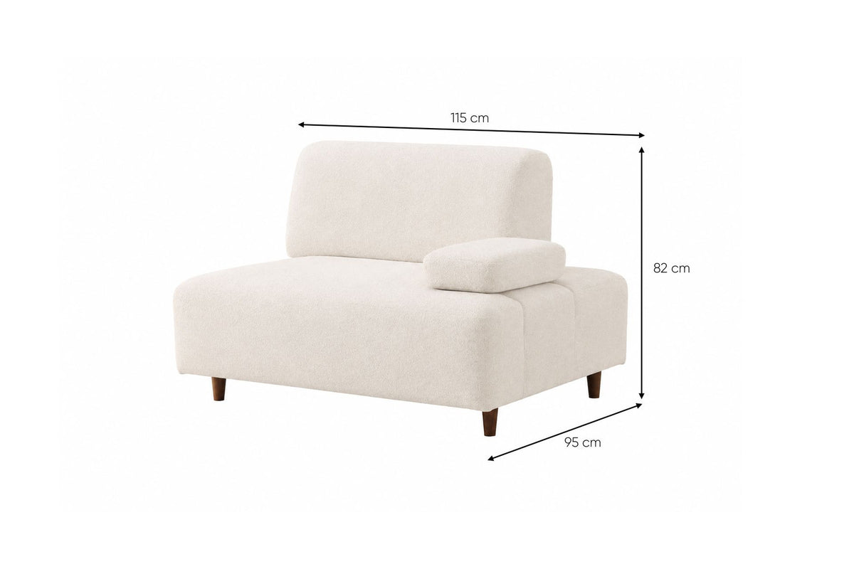 Cremefarbenes 3-Sitzer-Sofa Madlen von Hanah Home mit Polyesterbezug, Kunststoffbeinen und zwei Kissen auf Buchenholzgestell