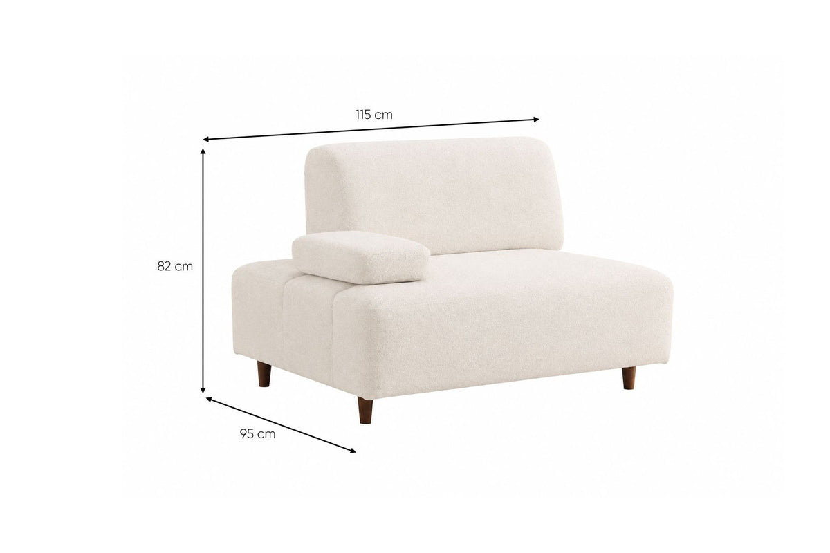 Cremefarbenes 3-Sitzer-Sofa Madlen von Hanah Home mit Polyesterbezug, Kunststoffbeinen und zwei Kissen auf Buchenholzgestell