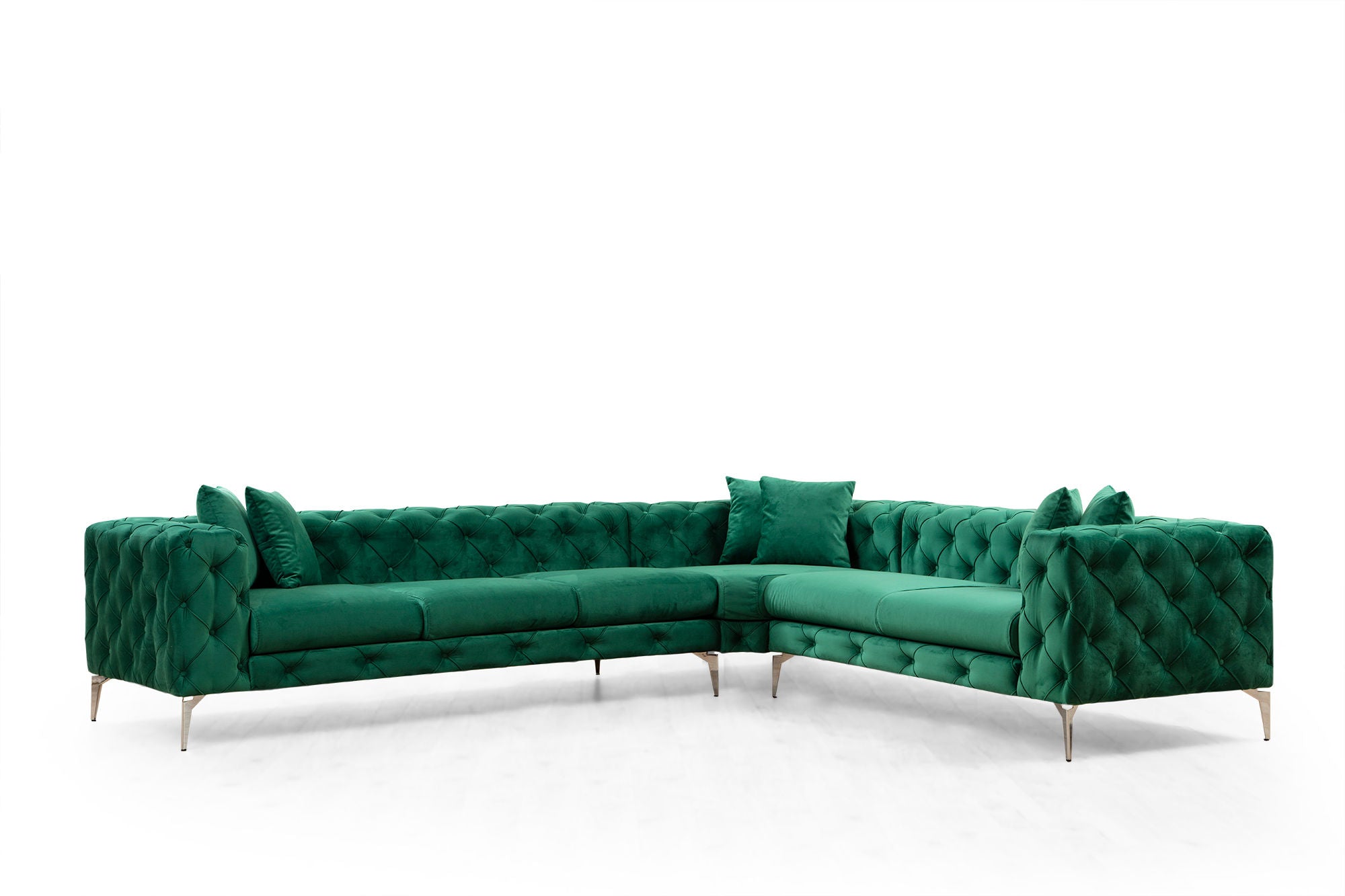 Erleben Sie das Como Right Ecksofa in edlem Grün von Atelier Del Sofa. Perfekte Kombination aus Komfort, Qualität und modernem Stil für Ihr Wohnzimmer.