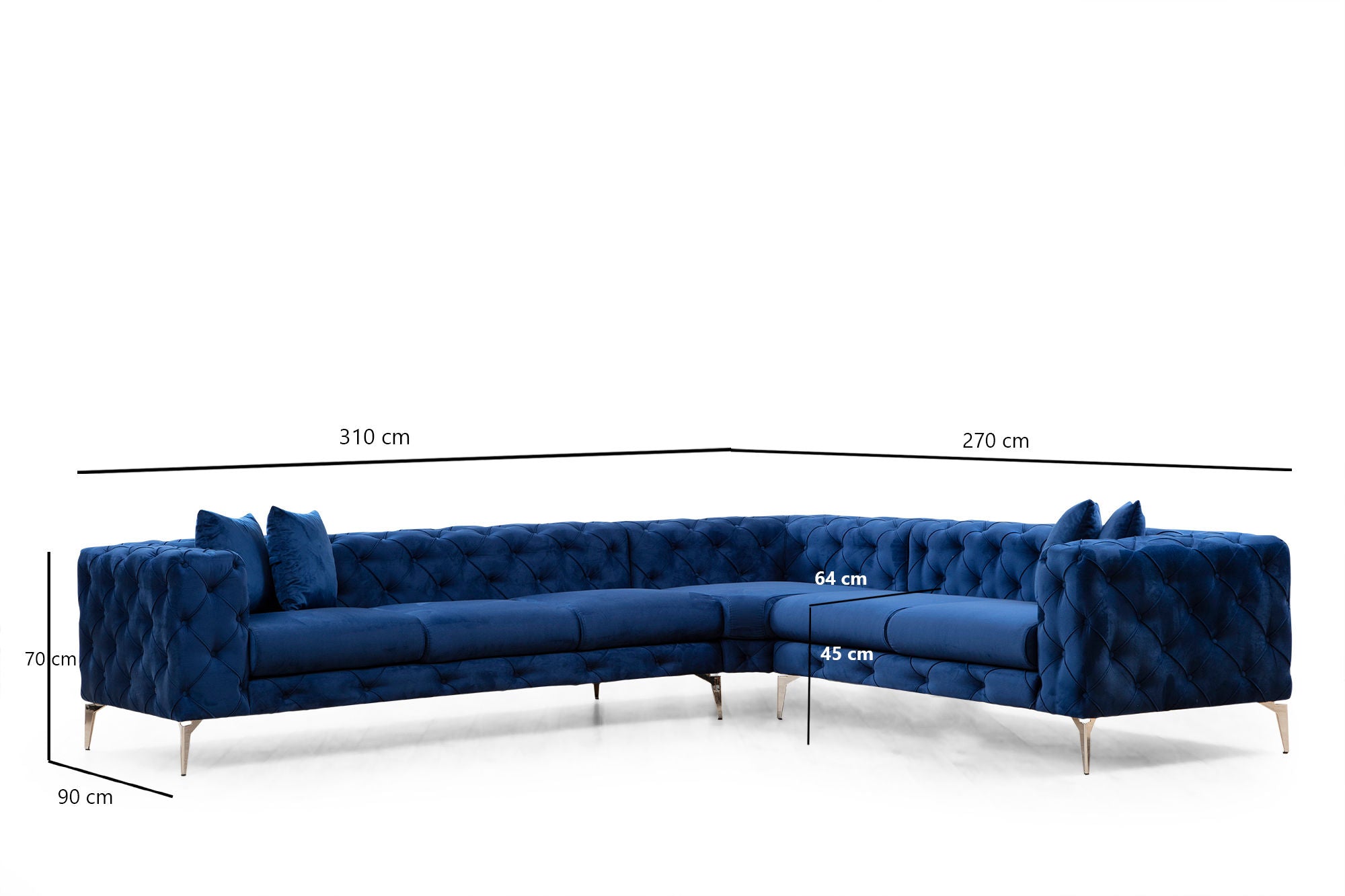 Erleben Sie das Como Right Ecksofa in Marineblau von Atelier Del Sofa – ein stilvolles Möbelstück, das Komfort und modernes Design vereint!