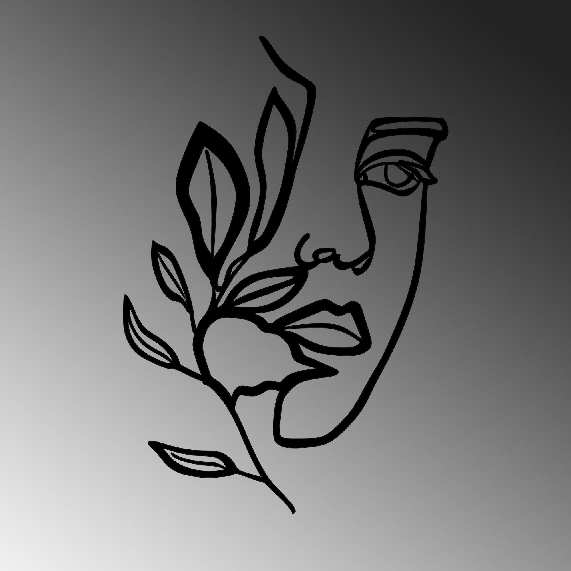 Verleihen Sie Ihrem Raum mit der eleganten Wanddeko "Woman Face Behind The Branch" von Wallity in Schwarz einen Hauch von Raffinesse und Stil.