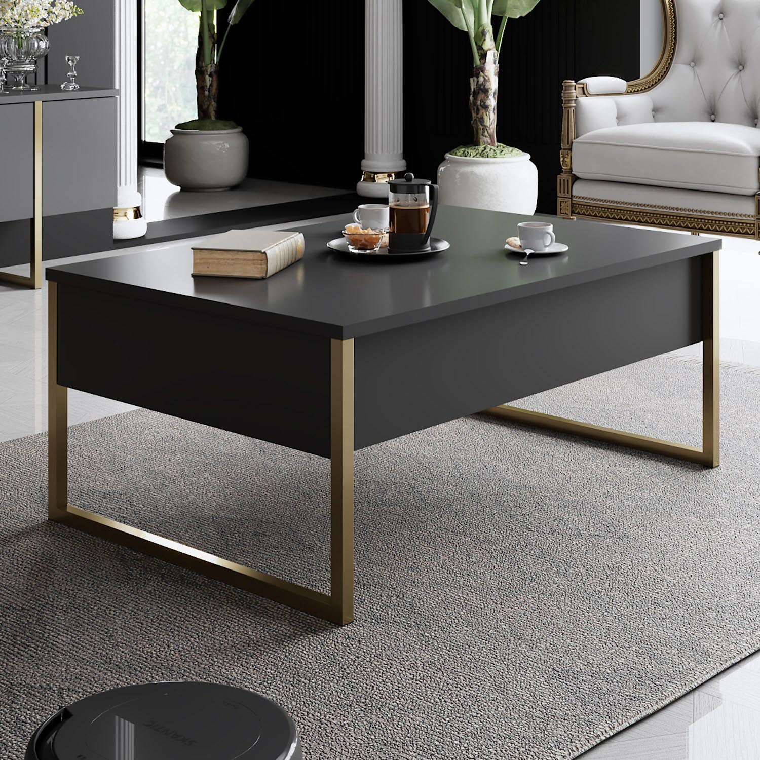 Eleganter Beistelltisch in Anthrazit und Gold von Hanah Home. Hochwertige Materialien und stilvolles Design für Ihr Zuhause.