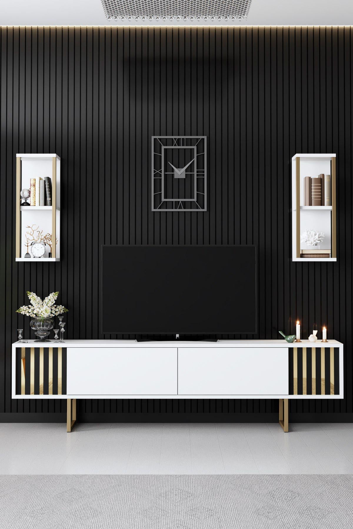 Verleihen Sie Ihrem Wohnzimmer mit dem eleganten Gold Line - White, Black von Hanah Home einen modernen Akzent. Stilvoll, stabil und praktisch!