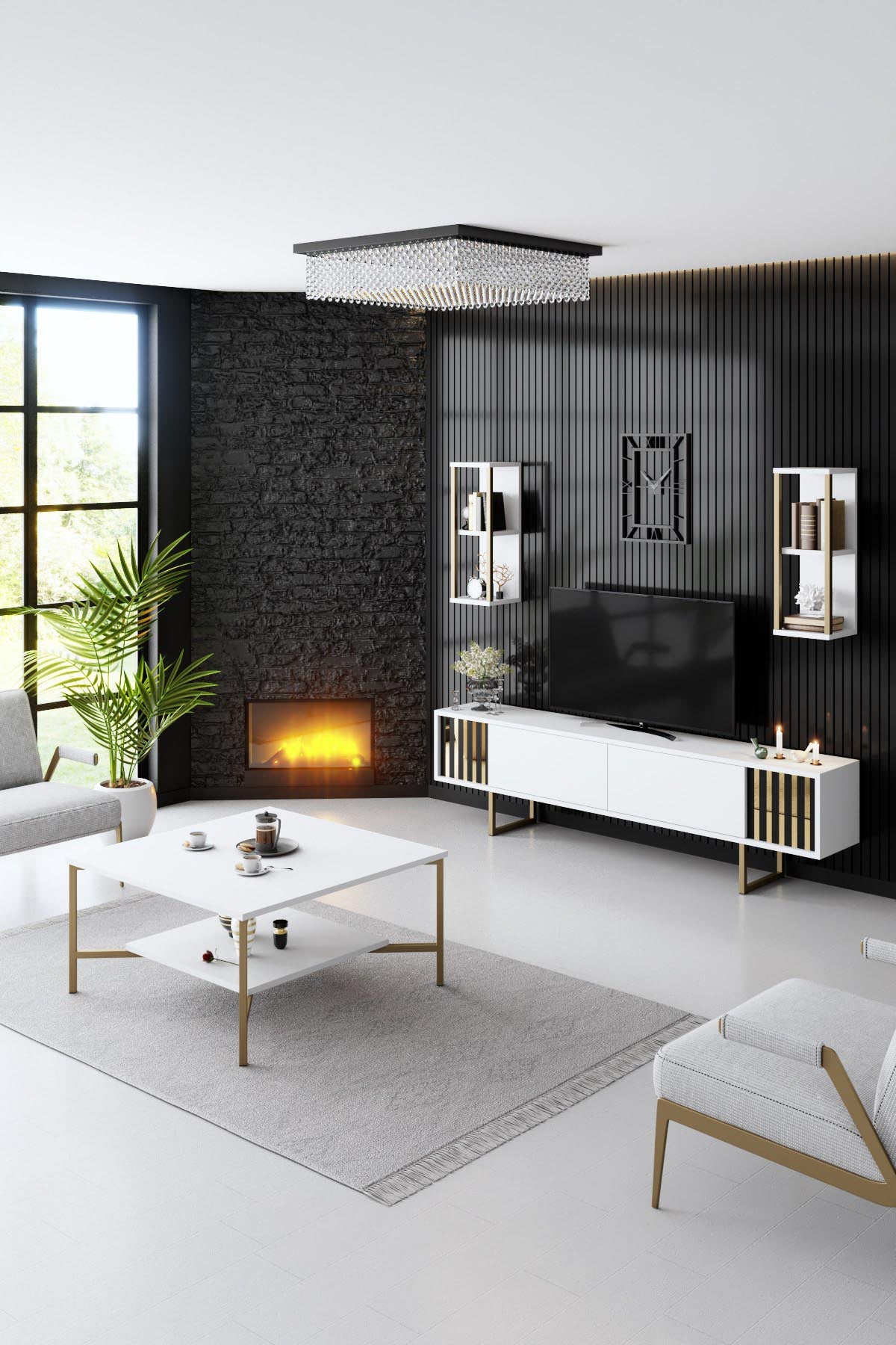 Verleihen Sie Ihrem Wohnzimmer mit dem eleganten Gold Line - White, Black von Hanah Home einen modernen Akzent. Stilvoll, stabil und praktisch!
