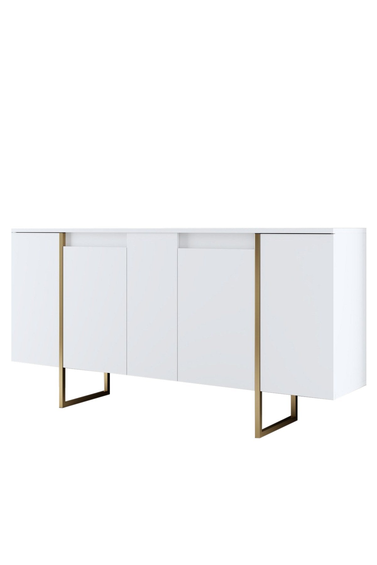 Entdecken Sie den luxuriösen TV-Ständer Luxe - White, Gold von Hanah Home. Stilvolles Design und hochwertige Materialien für Ihr modernes Zuhause.