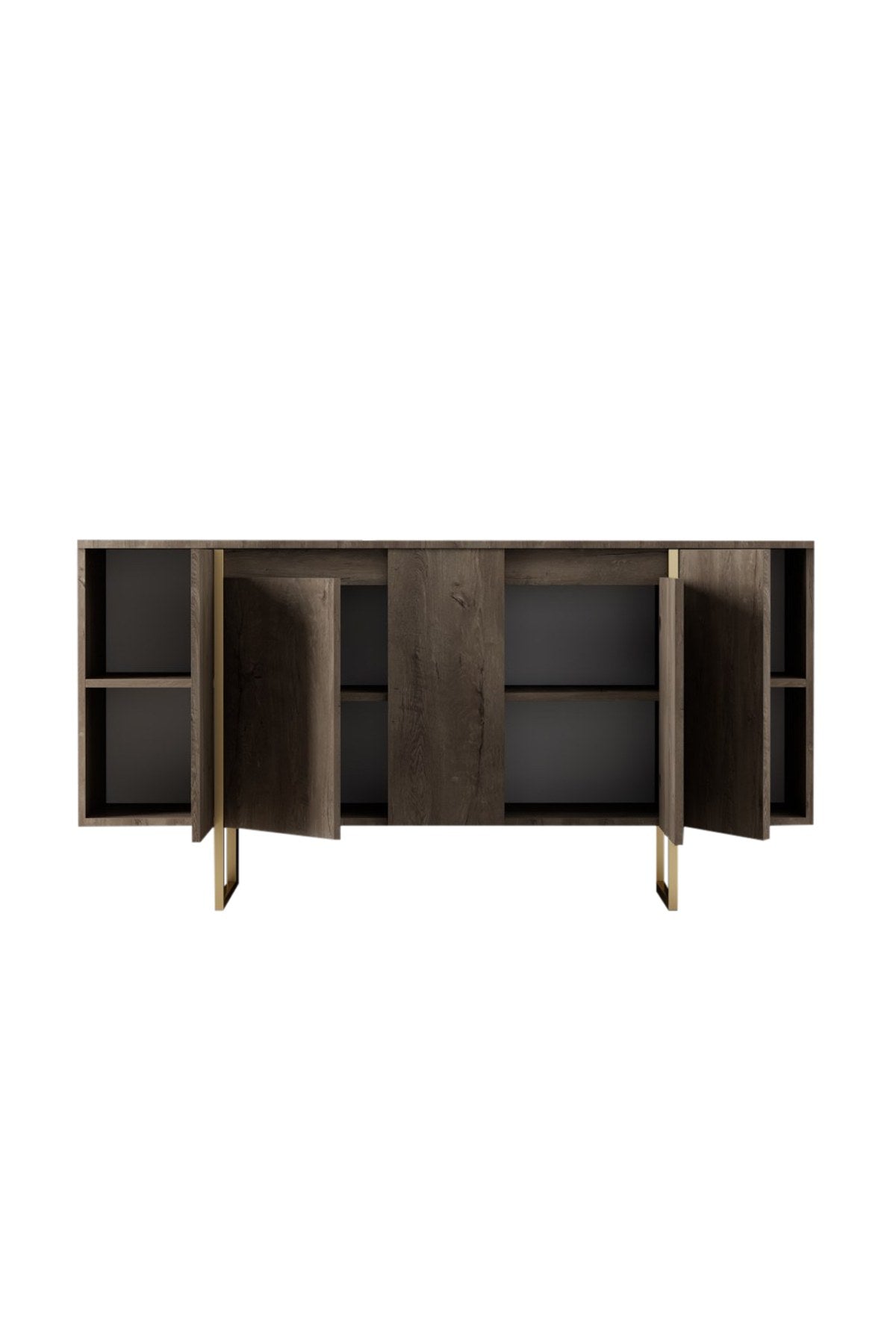 Gestalten Sie Ihr Wohnzimmer mit dem eleganten TV-Ständer Luxe - Walnut, Gold von Hanah Home. Hochwertige Materialien und stilvolles Design vereinen sich für zeitlose Schönheit.