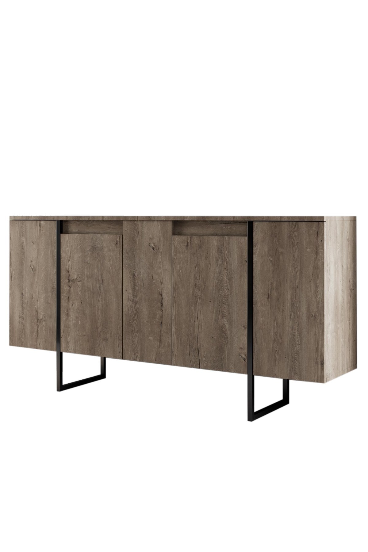 Gestalten Sie Ihr Wohnzimmer mit dem stilvollen TV-Ständer Luxe - Walnut, Black von Hanah Home, der Eleganz und praktischen Stauraum vereint.