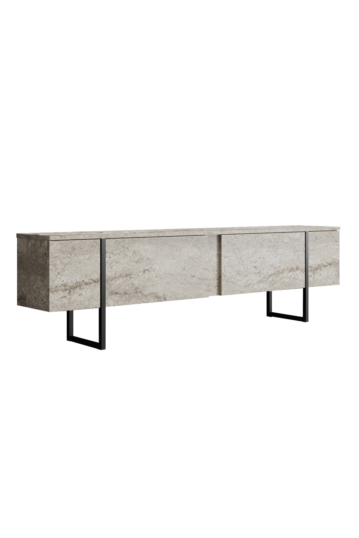 Verleihen Sie Ihrem Wohnzimmer mit dem Luxe - Travertine, Black TV-Stand von Hanah Home einen modernen Touch. Elegantes Design trifft auf praktische Funktionalität.