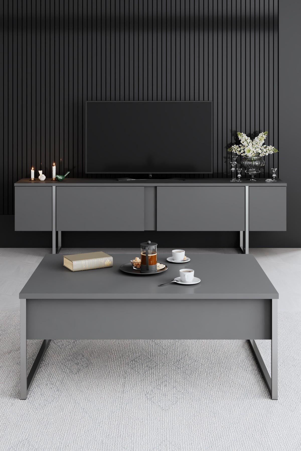 Verleihen Sie Ihrem Wohnraum mit dem Luxe Sofatisch in Anthrazit Silber von Hanah Home einen modernen Akzent. Langlebig und stilvoll!