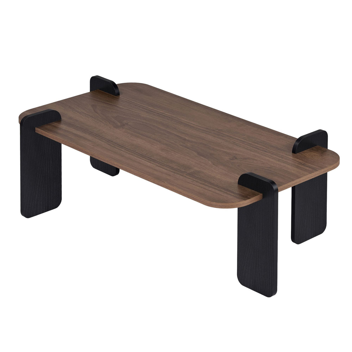 Couchtisch Renard von Nordure in Venezia Nussbaum und Holz Schwarz, rechteckige Form, melaminbeschichtete Spanplatte, Masse 147x87x35 cm.