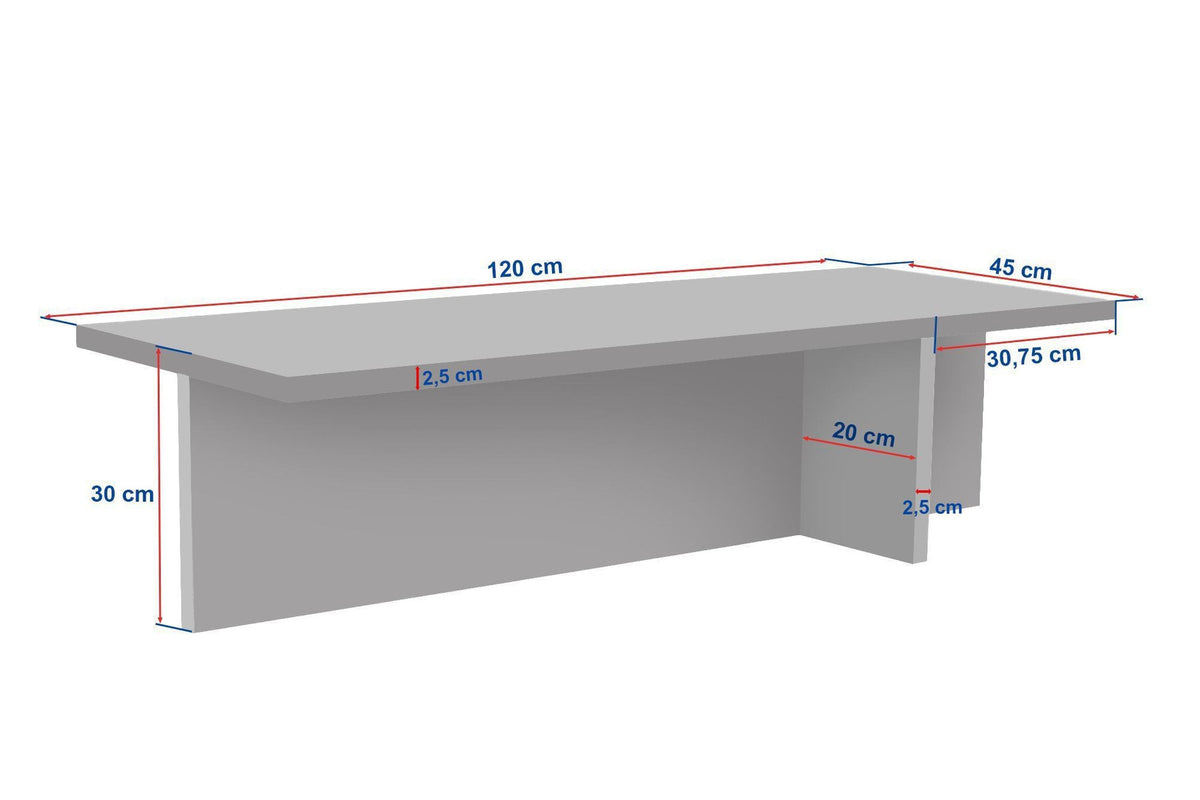 Rechteckiger Couchtisch mit Platte in Travertin-Optik und Untergestell in Milano-Walnuss, schlanke Form, 120 x 45 x 30 cm.
