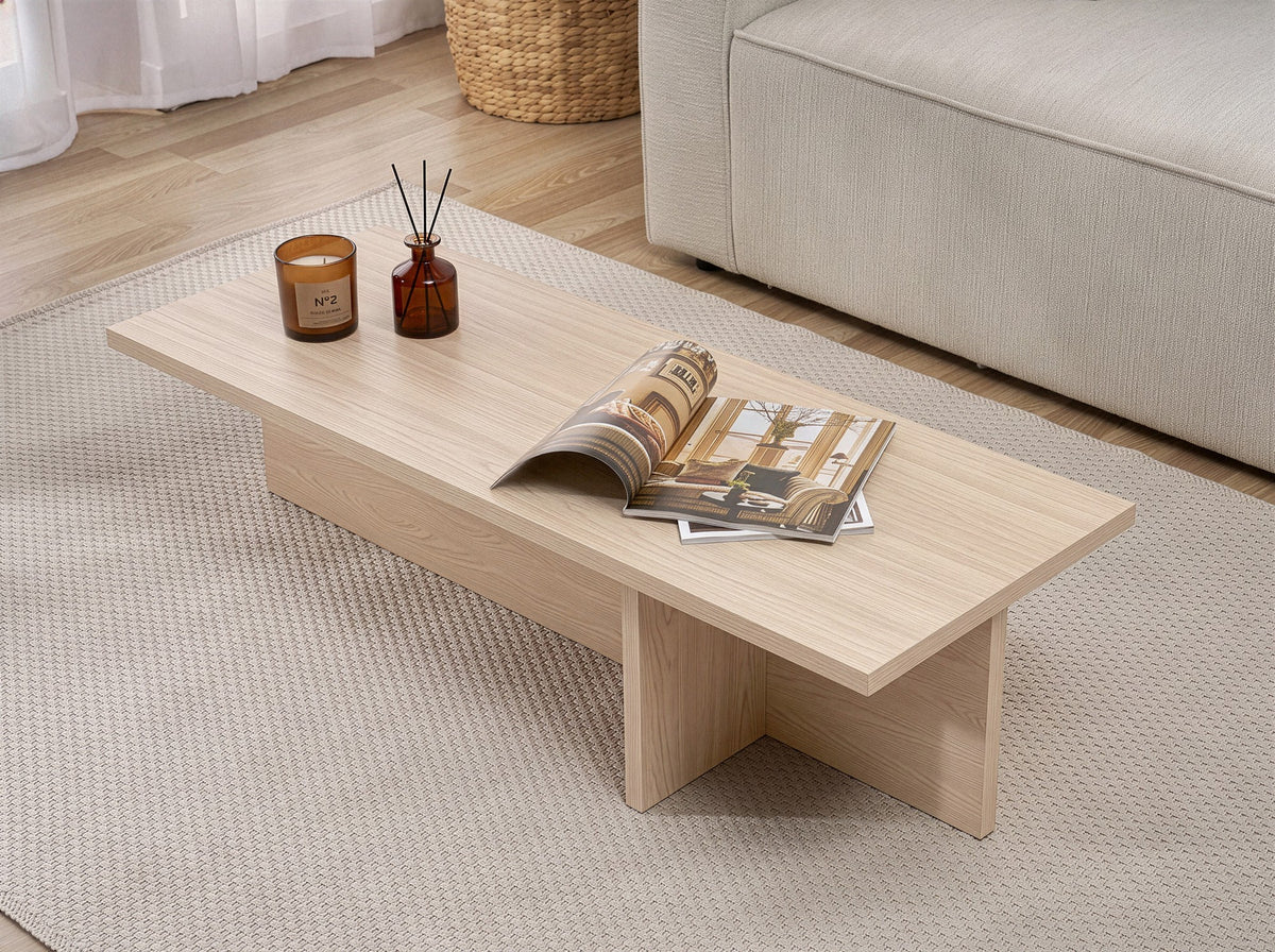 Couchtisch Harbor in Pusula Eiche aus melaminbeschichteter Spanplatte, rechteckige Form mit schlankem Design, Masse 120x45x30 cm