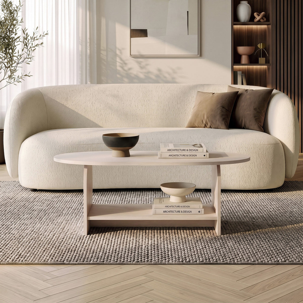 Rechteckiger Couchtisch Rafel von Nordure in Farbe Eiche Pusula, Oberfläche aus melaminbeschichteter Spanplatte, Masse 110x60x40 cm.