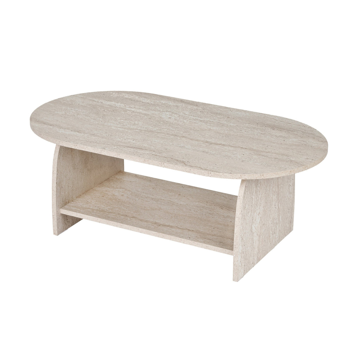 Rafel Couchtisch von Nordure in Travertin-Farbe, rechteckige Form, Material melaminbeschichtete Spanplatte, Masse 110x60x40 cm.