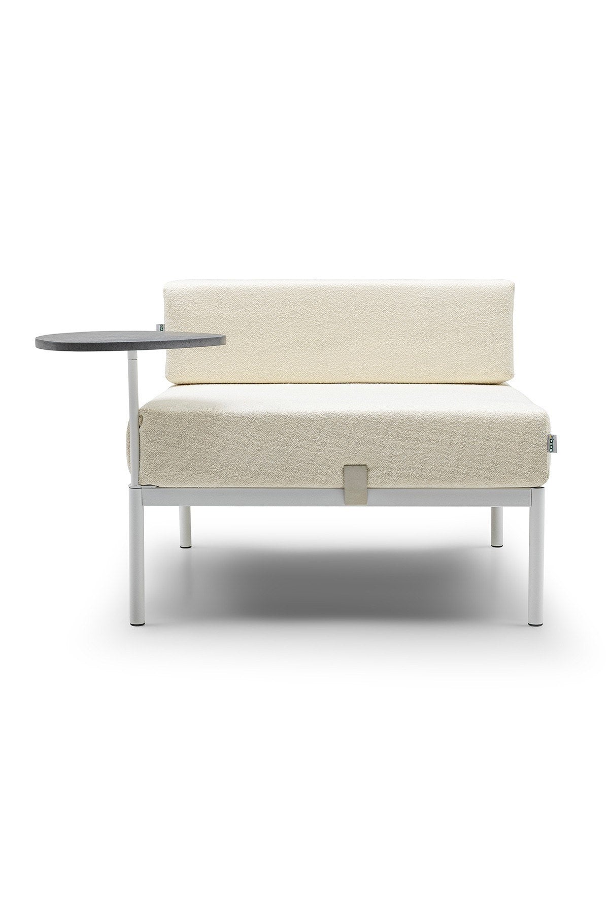 1-Sitzer-Modul mit Beistelltisch von Hanah Home in Weiss / Creme, Bouclé-Stoff, Metallgestell mit schlanken Metallbeinen und abnehmbaren Sitzkissen