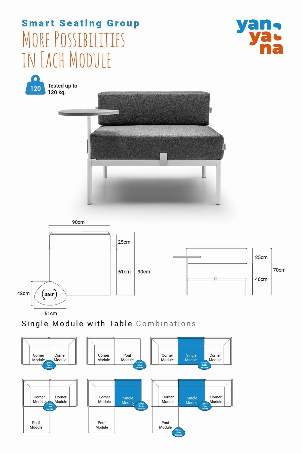 Foto eines 1-Sitzer-Sofamoduls von Hanah Home in Weiss und Marineblau mit Bouclé-Stoffbezug, Metallbeinen und gepolsterter Rückenlehne.