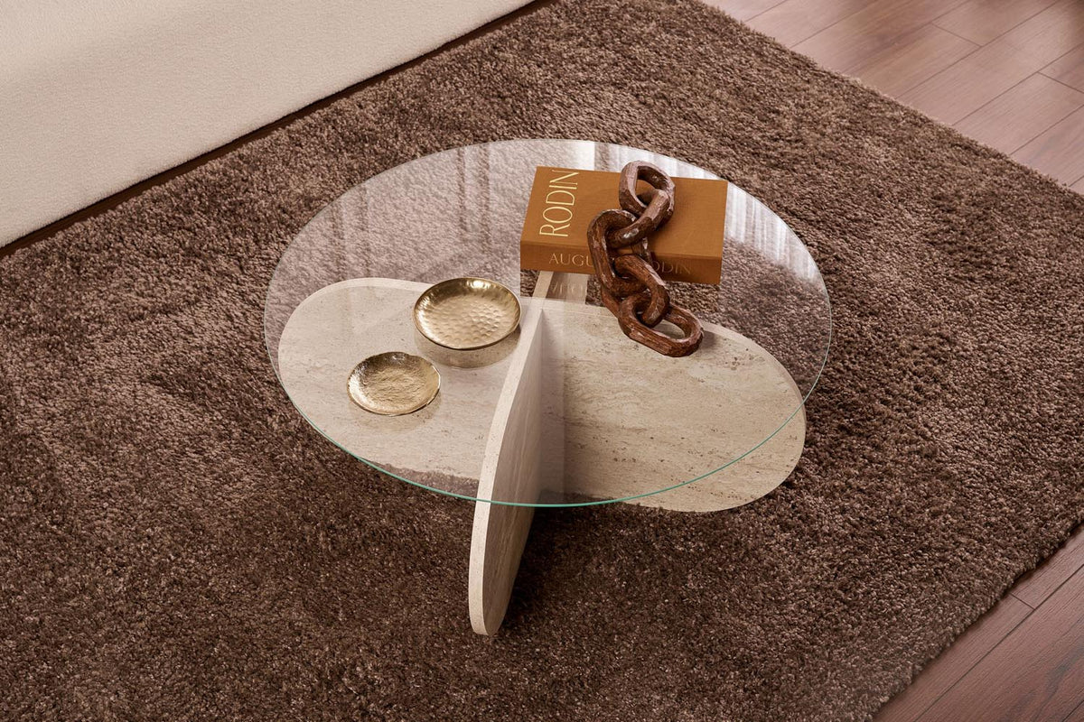 Aeris Sofatisch - Travertin Transparent in Travertin Transparent präsentiert im Onlineshop von KAQTU Design AG. Couchtisch ist von Nordure