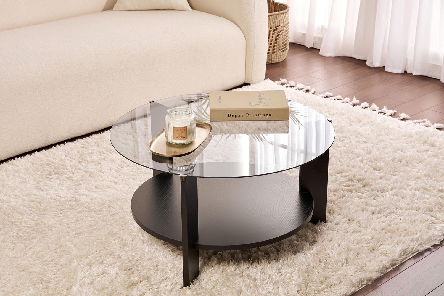 Eleganter Couchtisch Clara in Holz Schwarz und Rauch – perfektes Design für Ihr Zuhause. Hochwertige Materialien und stilvolle Akzente.