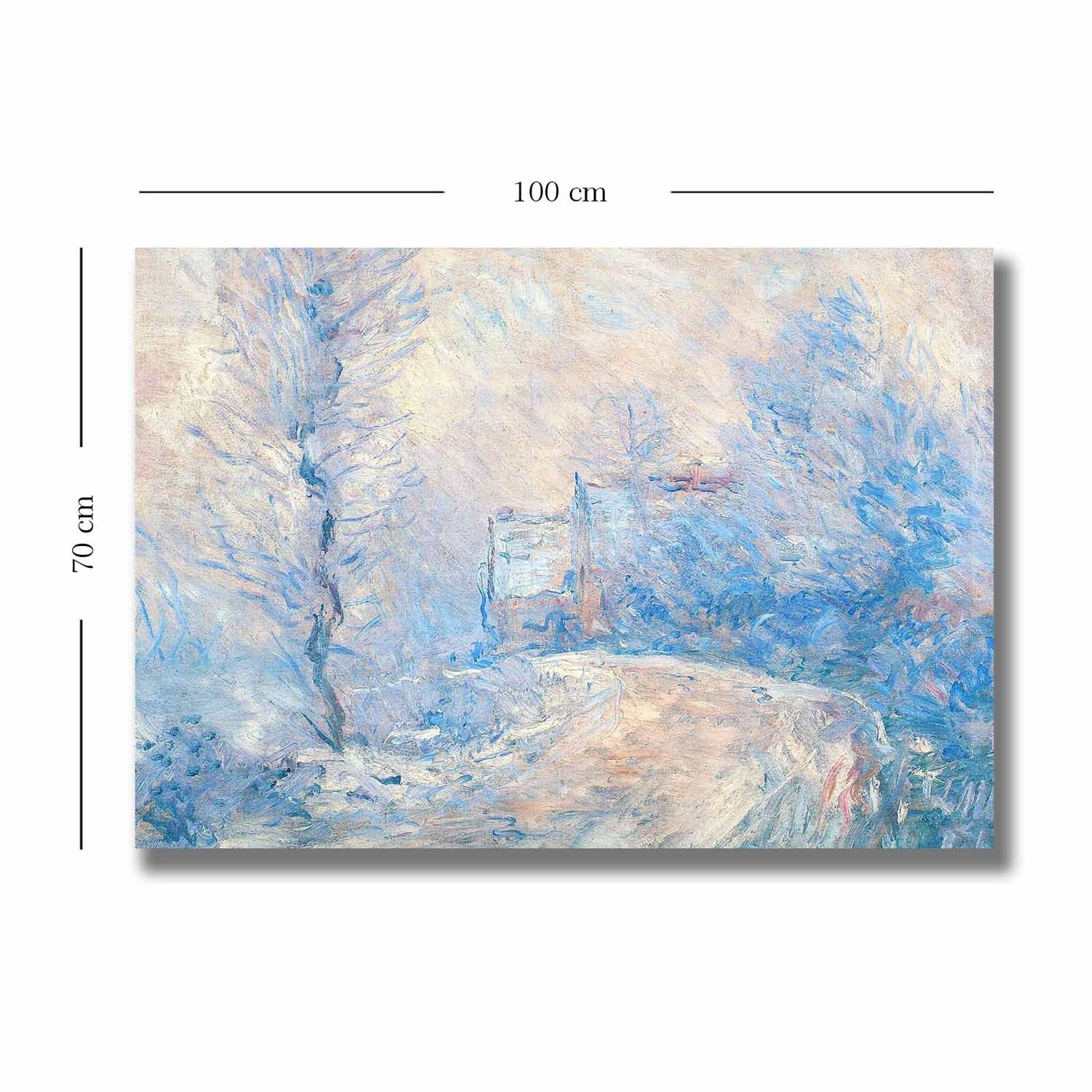 Tauchen Sie ein in die winterliche Pracht von Claude Monets "Eingang nach Giverny im Schnee". Ein Meisterwerk, das Ihr Zuhause bereichert.