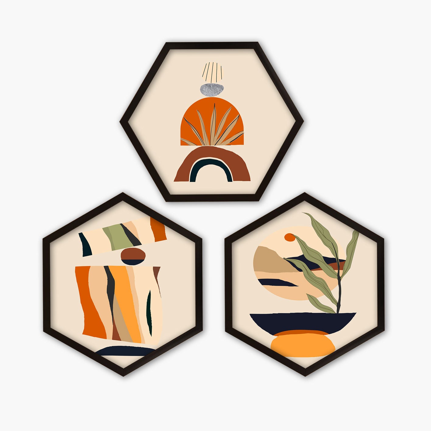 Verleihen Sie Ihrem Zuhause mit dem mehrfarbigen 3-teiligen gerahmten Gemälde von Wallity einen Hauch von Raffinesse und Kunstfertigkeit.