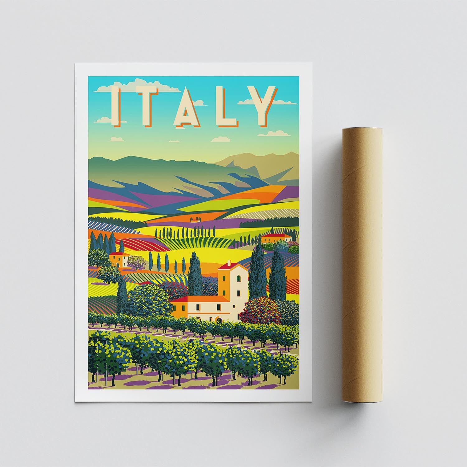 Entdecken Sie das A4-Poster "Italy - 1963" von Wallity und bringen Sie italienische Eleganz in Ihr Zuhause oder Büro. Ein echter Blickfang!