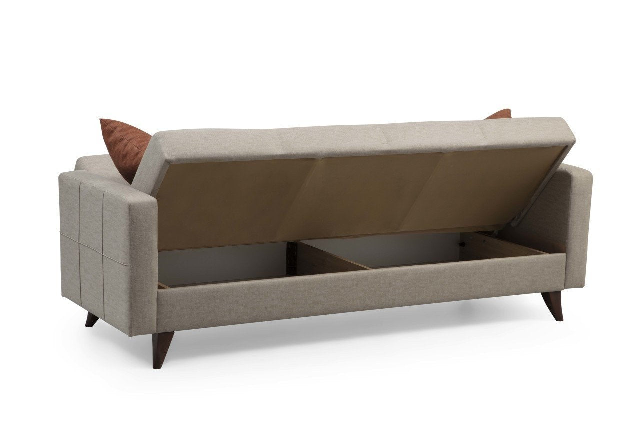 Entdecken Sie das elegante Polya Bettsofa in Beige von Atelier Del Sofa – ein komfortables 3-Sitzer-Sofa, das sich mühelos in ein gemütliches Bett verwandelt und jedem Raum Stil verleiht.