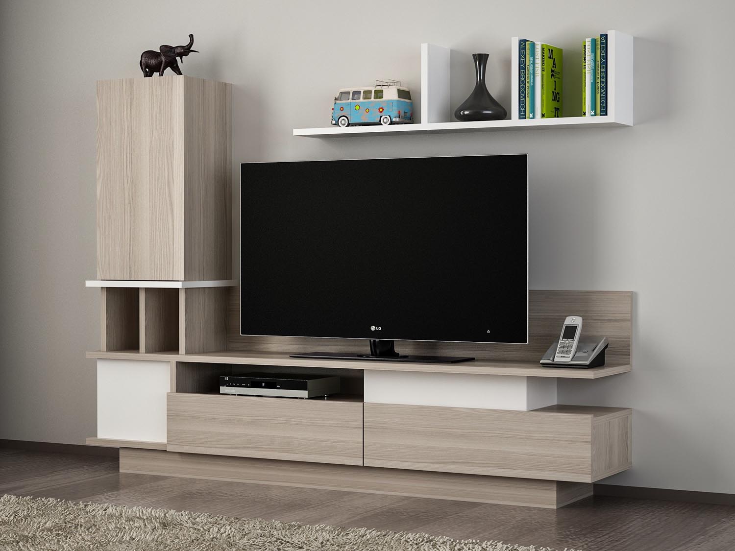 Entdecken Sie das Como TV-Möbel in Weiß und Cordoba von Hanah Home – stilvolles skandinavisches Design mit viel Stauraum für Ihr Wohnzimmer.