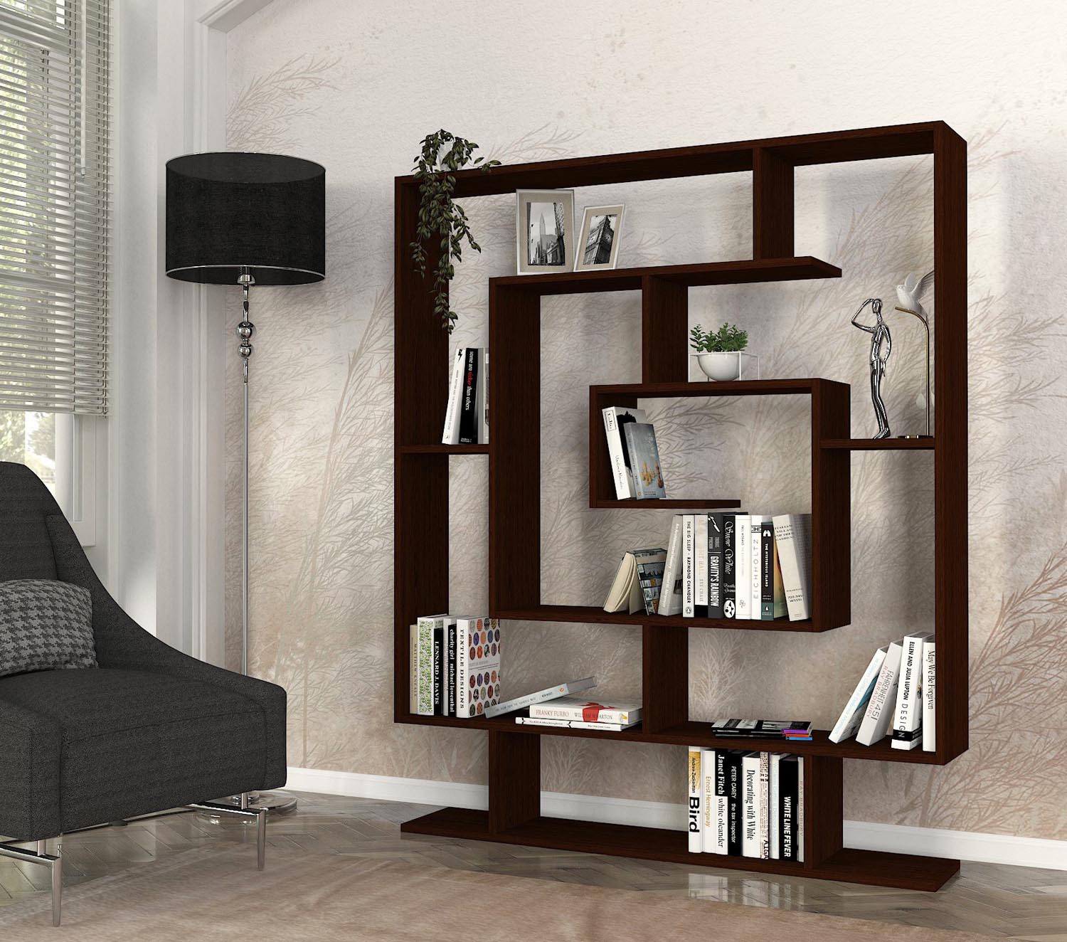 Verleihen Sie Ihrem Raum mit dem Sarmaşık Bücherregal in Wenge von Hanah Home einen modernen skandinavischen Touch. Stilvoll und funktional!