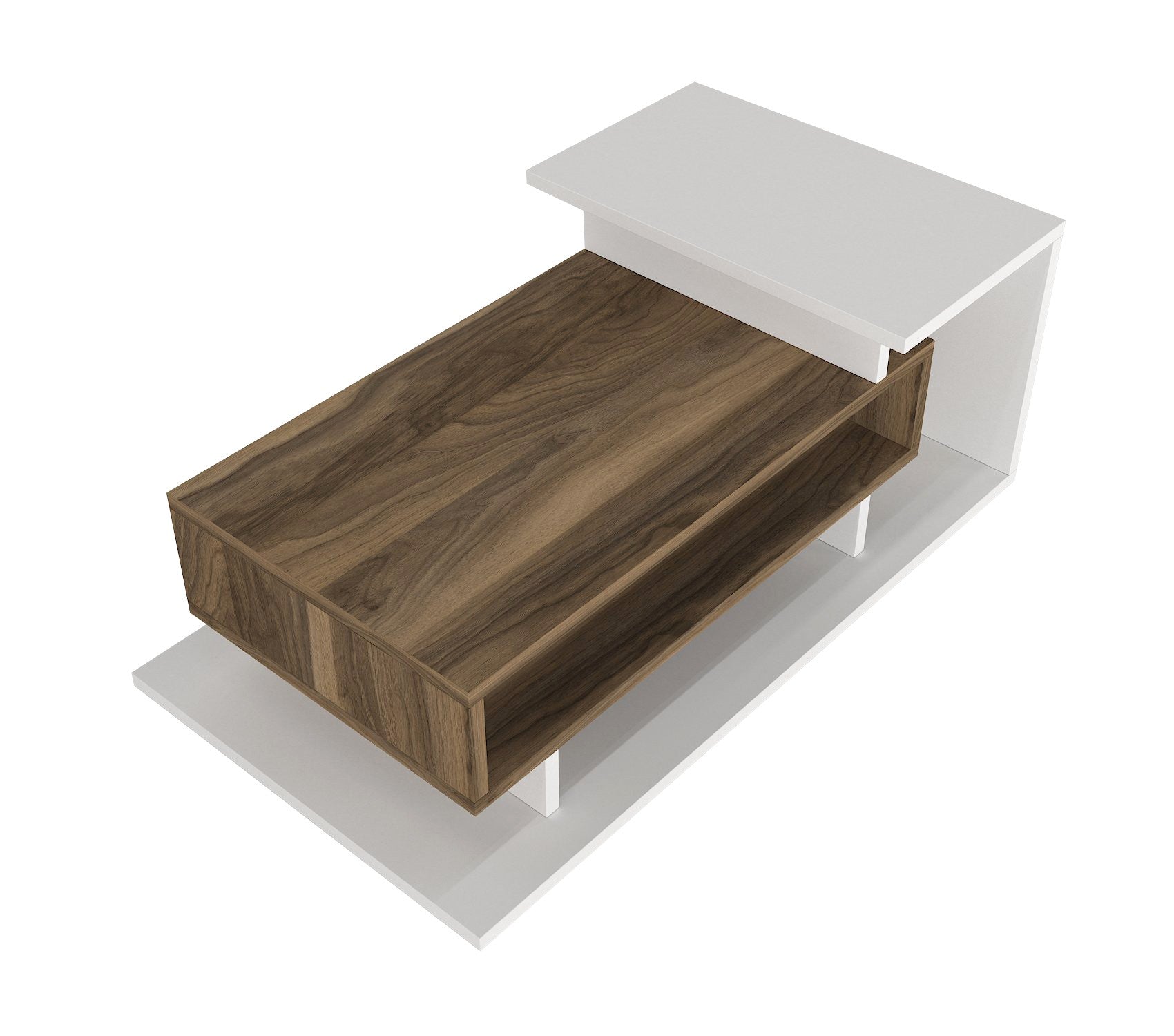 Verleihen Sie Ihrem Wohnraum mit dem skandinavischen Couchtisch Spring - White, Walnut von Hanah Home einen Hauch von Eleganz und Funktionalität!