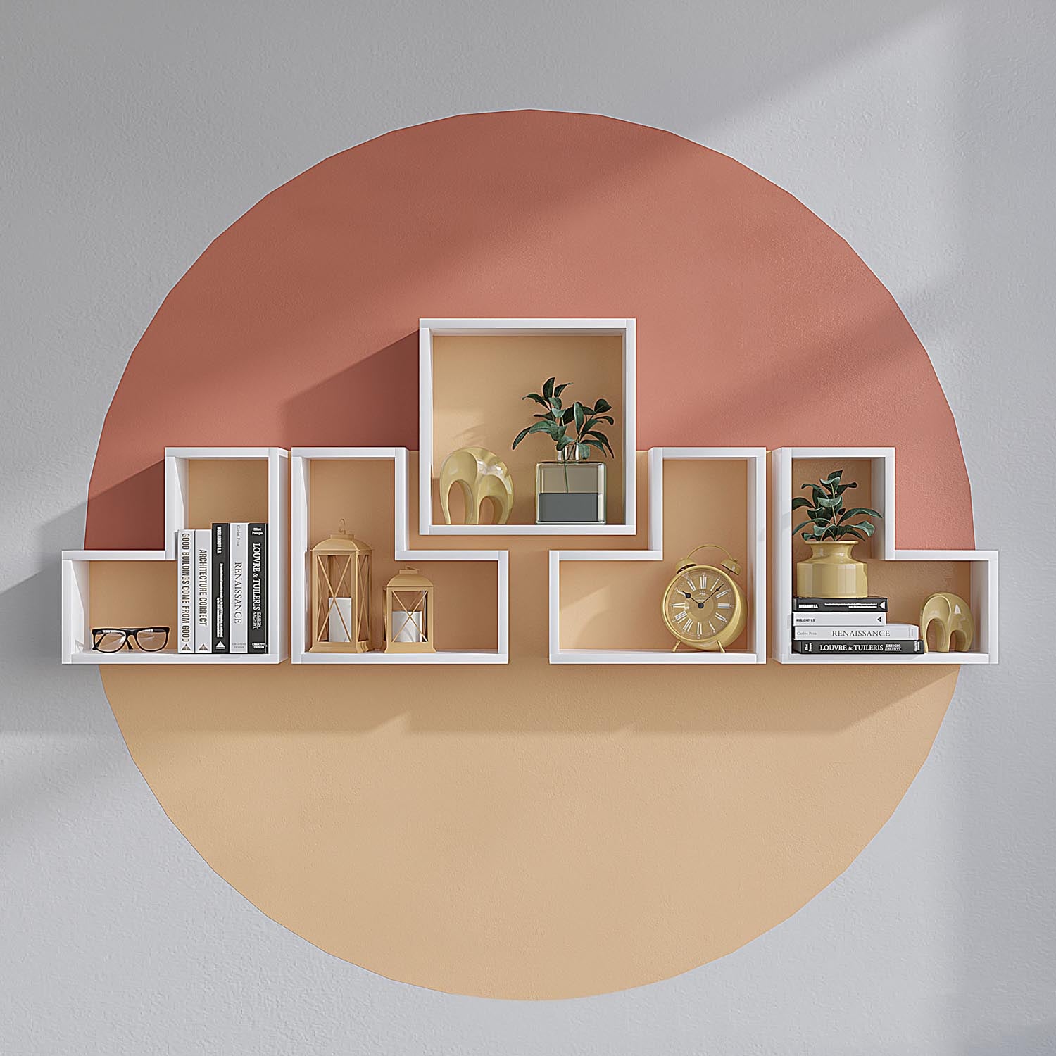 Verleihen Sie Ihrem Raum mit dem Elitra Wandregal in Weiß von Hanah Home einen Hauch von Eleganz. Perfekt für stilvolle Organisation und modernes Design.