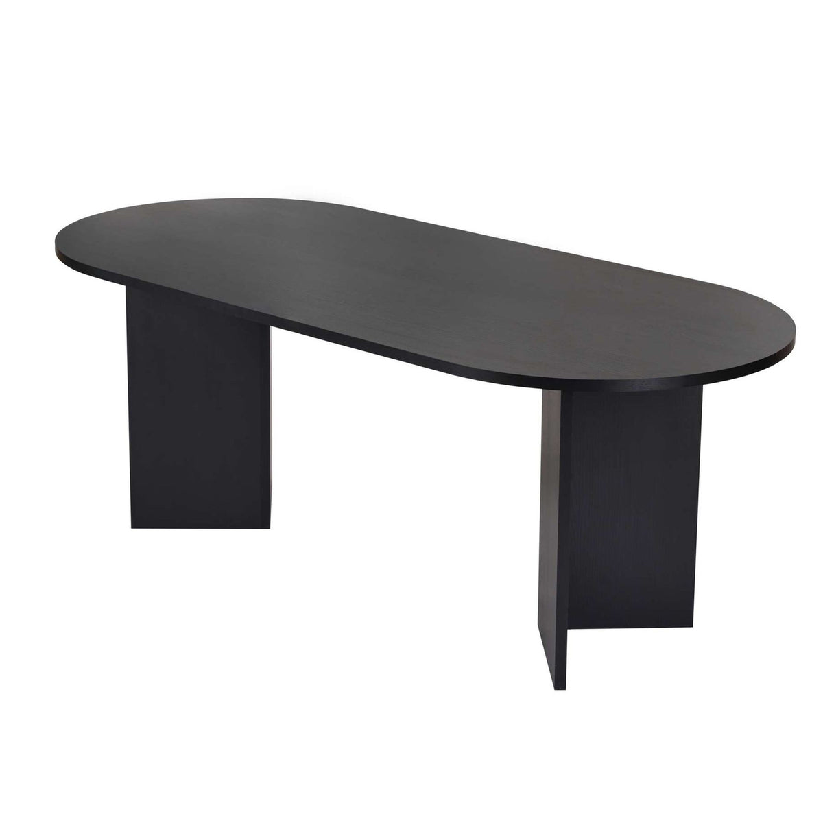 Rechteckiger Esstisch in Schwarz mit melaminbeschichteter Spanplattenoberfläche, schlichtes Gestell, Masse 200 x 90 x 75 cm.