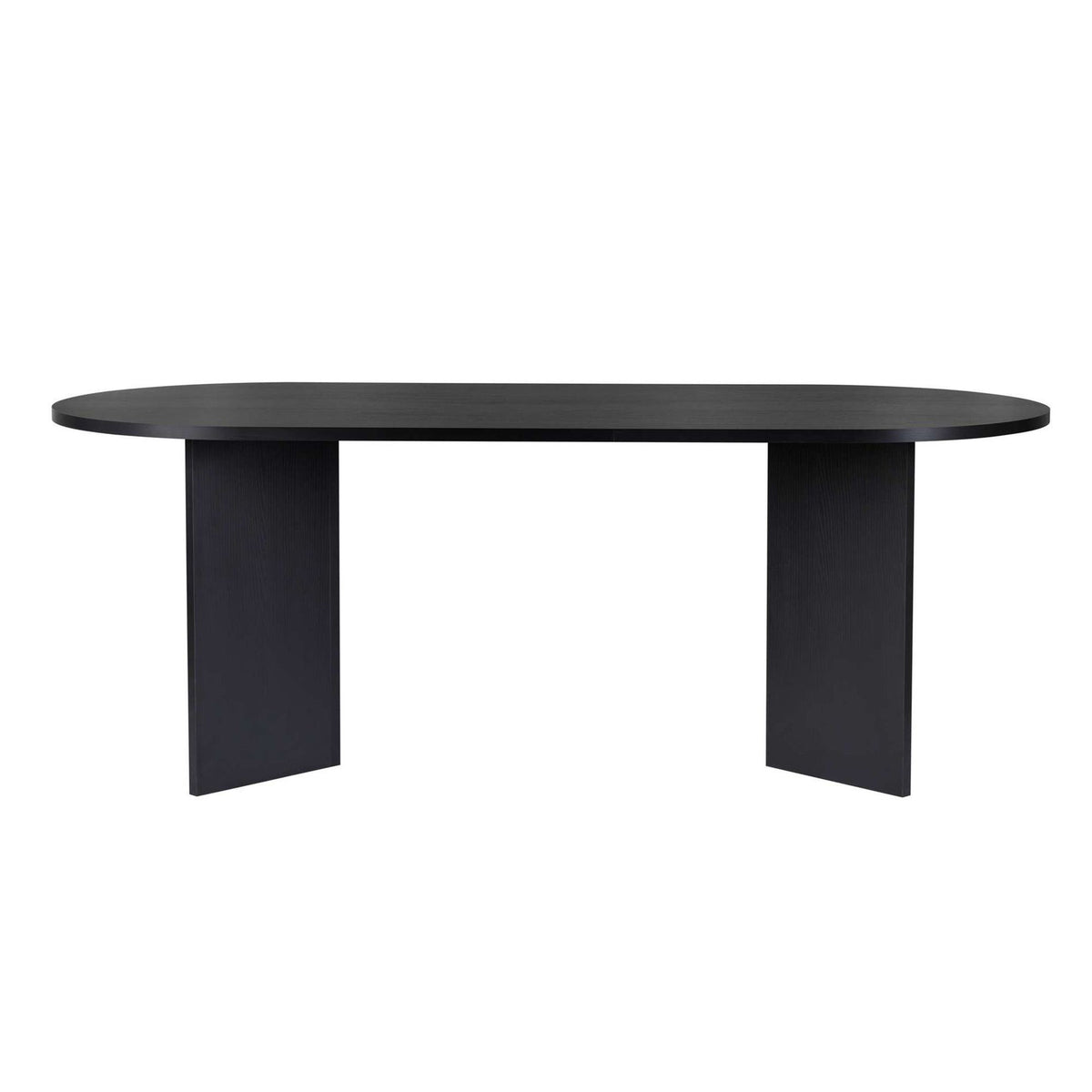 Rechteckiger Esstisch in Schwarz mit melaminbeschichteter Spanplattenoberfläche, schlichtes Gestell, Masse 200 x 90 x 75 cm.