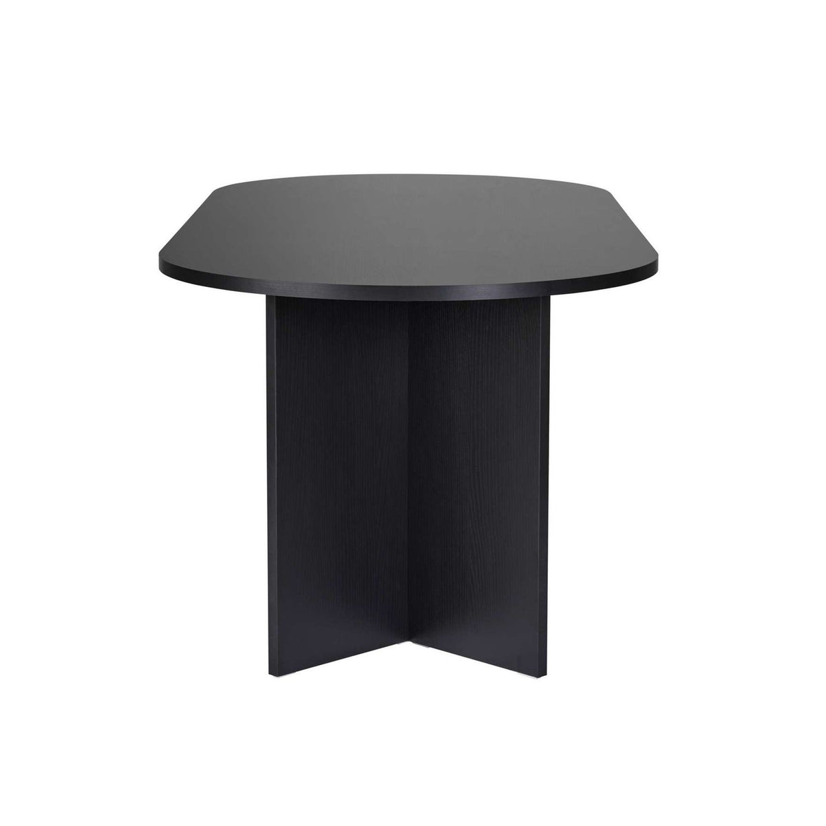 Rechteckiger Esstisch in Schwarz mit melaminbeschichteter Spanplattenoberfläche, schlichtes Gestell, Masse 200 x 90 x 75 cm.