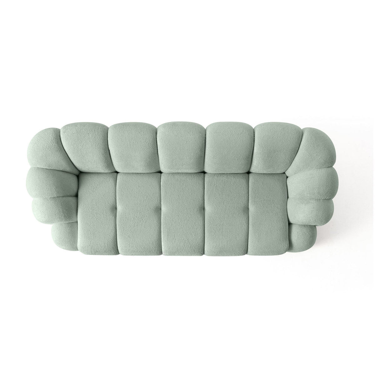 Türkisfarbenes 3-Sitzer Sofa Octavio von Hanah Home mit Polyesterstoff, Holzgestell, schlanken Kunststoffbeinen und zwei losen Kissen.