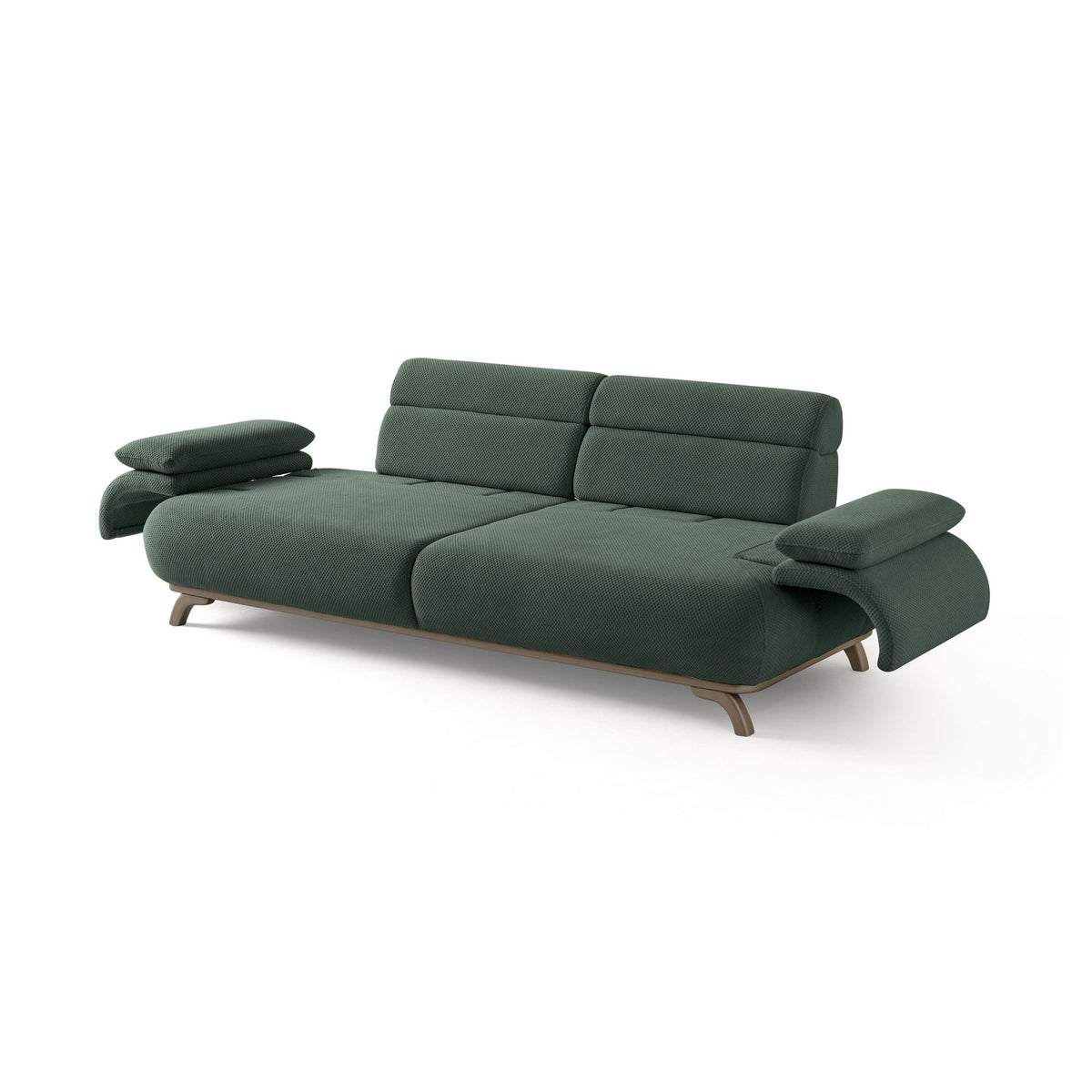 Grünes 3-Sitzer-Sofa Bonjo Silver mit Polyester-Bezug, Holzbeinen und abnehmbarem Rückenkissen, Gestell aus Hainbuche und Spanplatte.