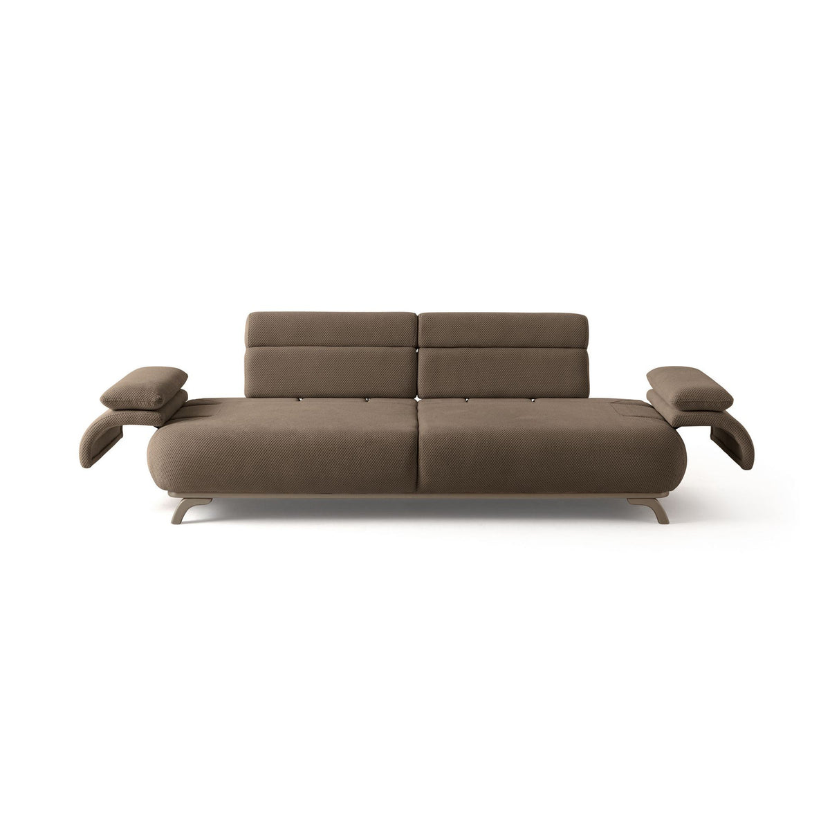 3-Sitzer-Sofa Bonjo Silver in Erde von Hanah Home, Polyesterbezug mit Tuna-Struktur, Holzbeine, abnehmbares Rückenkissen, zwei Zierkissen.
