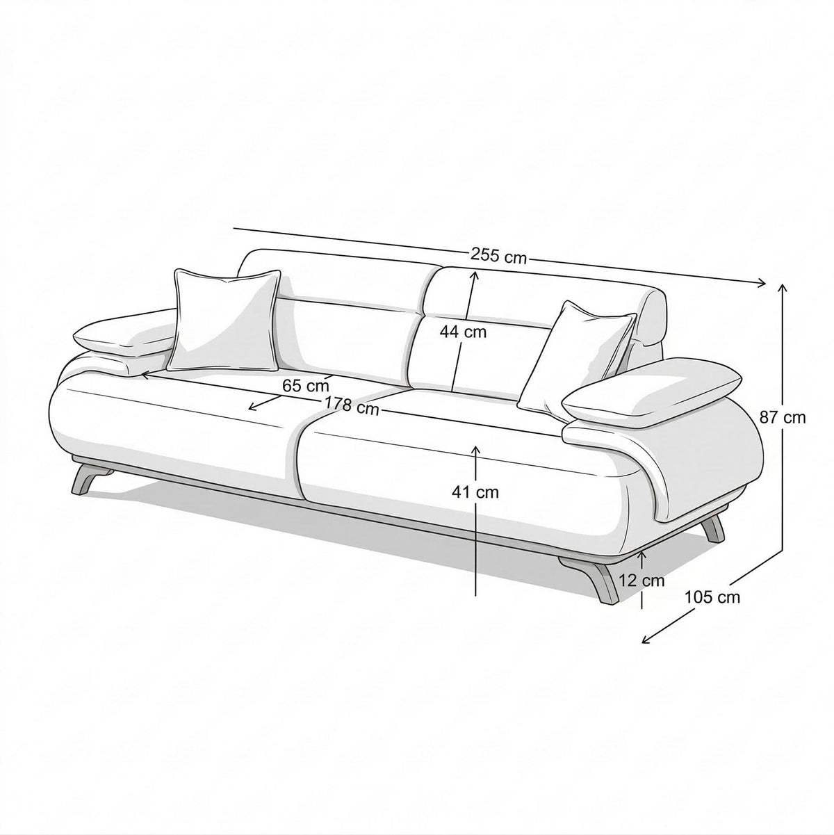 Grünes 3-Sitzer Sofa Bonjo aus Polyesterstoff mit Holzbeinen, Gestell aus Hainbuche, zwei Kissen, Rückenkissen abnehmbar.