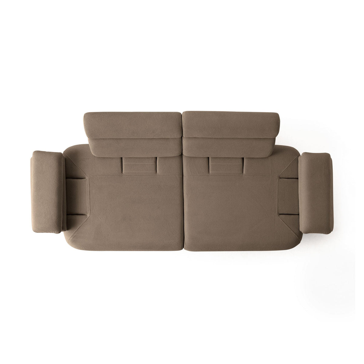 Braunes 3-Sitzer Sofa Bonjo von Hanah Home in Erdton, Bezugsstoff aus Polyester mit Tuna-Struktur, Holzbeine, 246 cm breit und 97 cm tief.