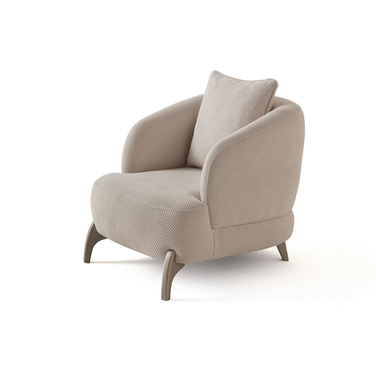 Beiger Ohrensessel Bonjo Silver von Hanah Home mit Hainbuche-Gestell, Polyesterbezug in Tuna-Struktur und schlanken Holzbeinen, Frontalansicht.