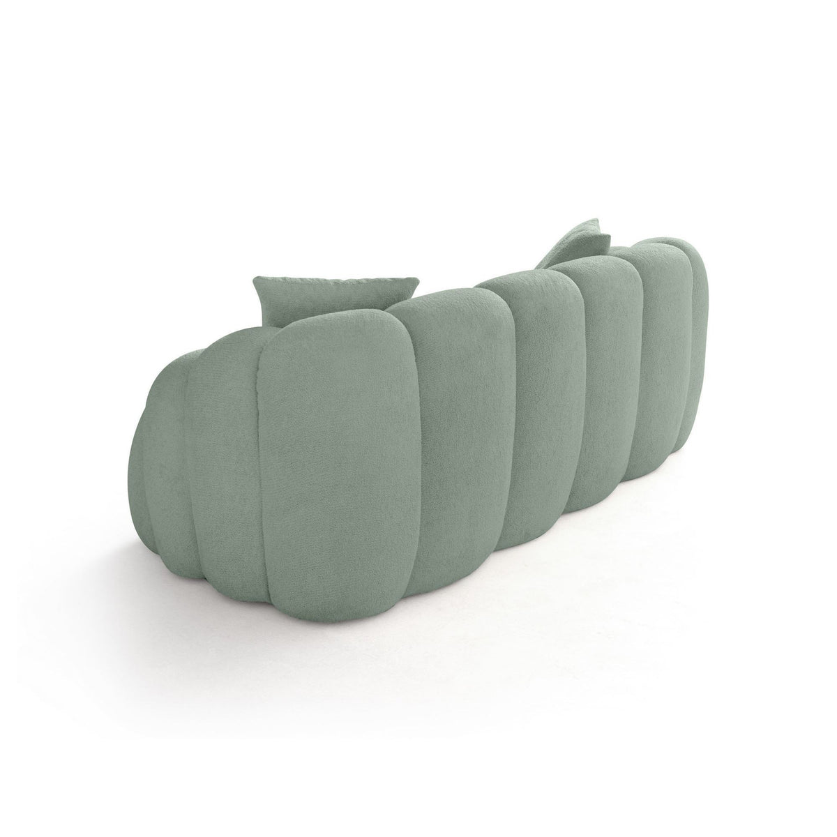 Türkisfarbenes 2-Sitzer Sofa Octavio mit Polyesterbezug, Hainbuche-Gestell und Kunststoffbeinen, zwei Kissen.