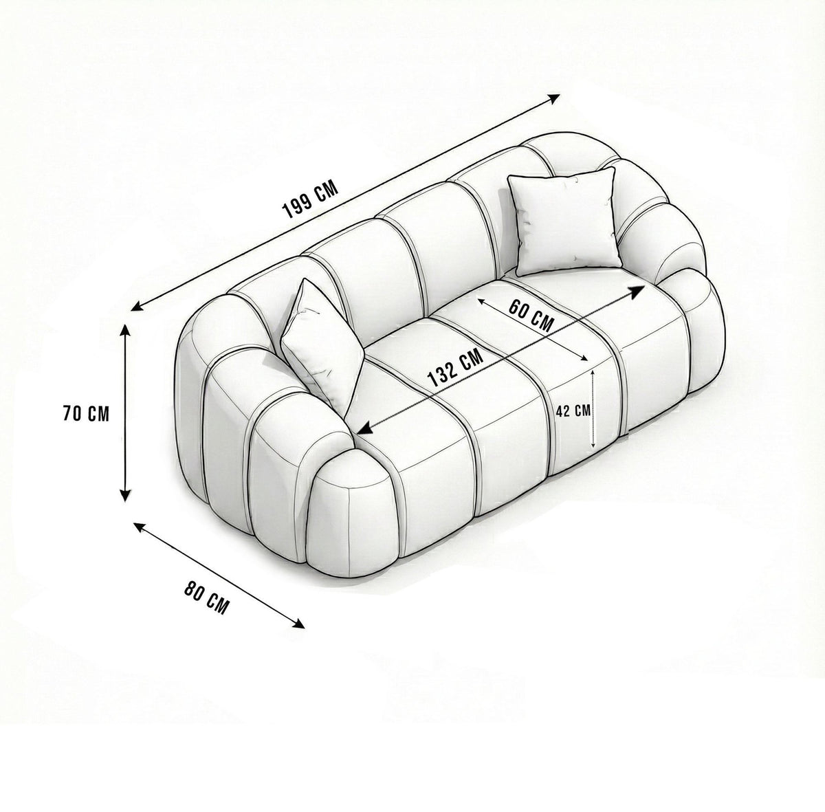 Marineblaues 2-Sitzer Sofa Octavio von Hanah Home mit Polyesterbezug, Kunststoffbeinen und abnehmbarem Rückenkissen auf hellem Hintergrund.