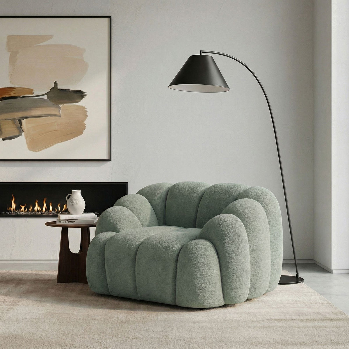Türkisfarbenes 1-Sitzer Sofa Octavio aus Polyesterstoff mit Kunststoffbeinen, Hainbuche-Gestell und abnehmbarem Rückenkissen, Masse 135x80x70 cm.