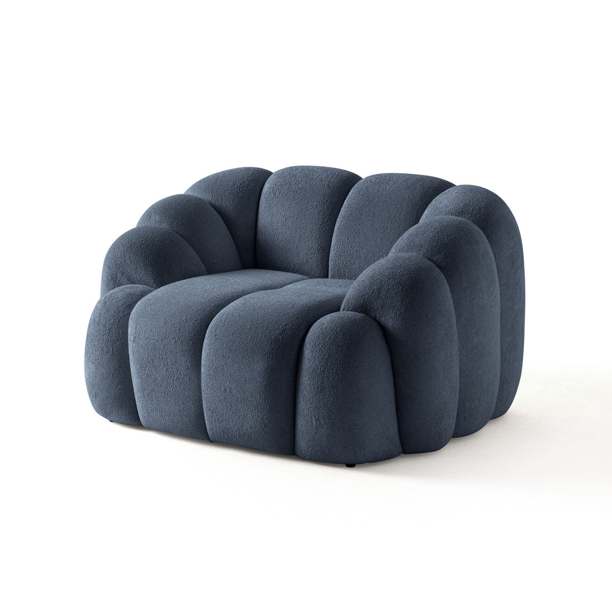 Marineblaues 1-Sitzer Sofa Octavio von Hanah Home mit Polyesterbezug, Kunststoffbeinen und abnehmbarem Rückenkissen, Frontalansicht.